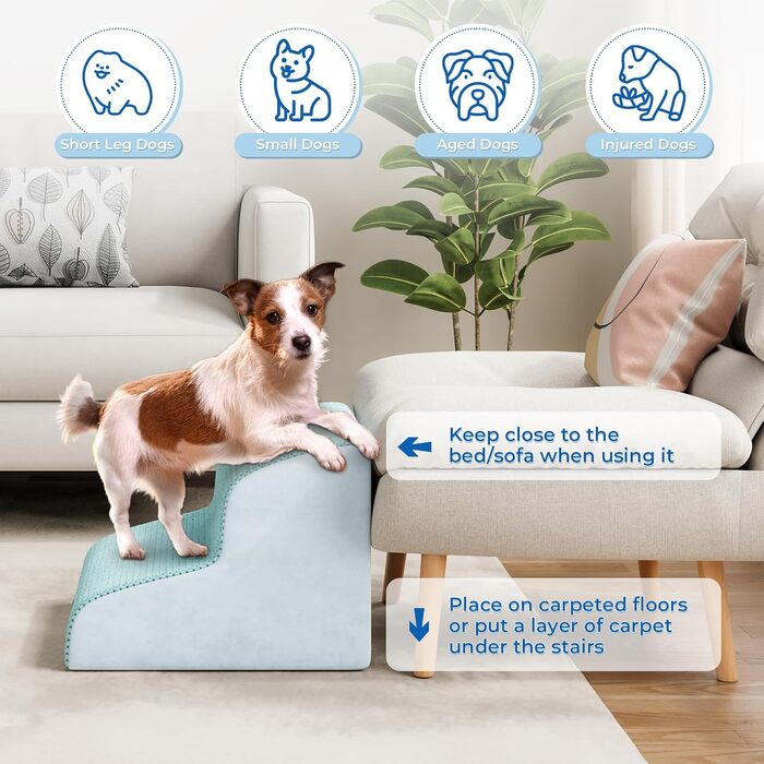 Сходинки для собак маленьких порід, 2 сходинки, 30 см, для дому, антиковзаючі, для котів та літніх тварин, сірі (блакитні)