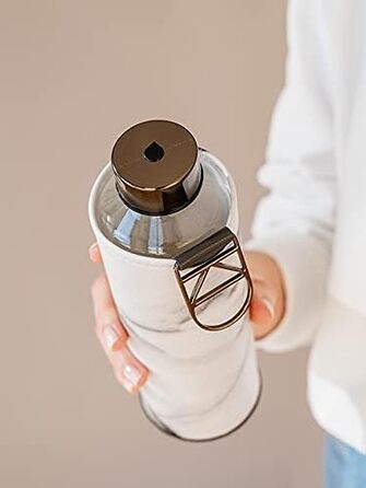 EQUA large drinking bottle with faux leather sleeve, 750 ml, made of borosilicate glass, BPA-free and leak-proof. (Grey/White)