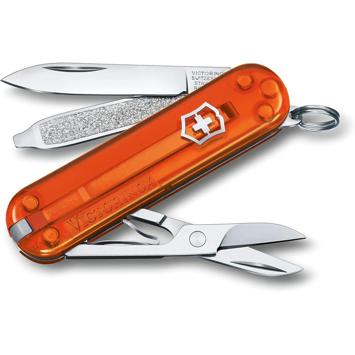 Швейцарський ніж Victorinox Classic SD, мультитул, 7 функцій, апельсиновий, прозорий
