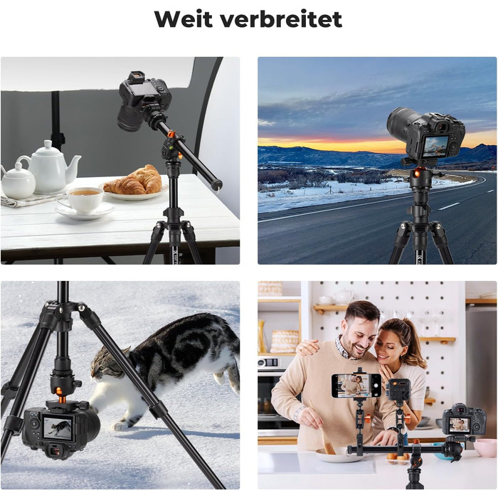 Штатив K&F Concept O234A1: компактний, легкий, для камери та смартфона, 163 см, алюміній