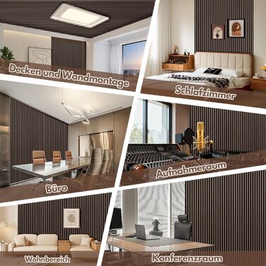 Акустичні панелі з дерева та фетру для стін 120x60 см, шумопоглинаюча обробка інтер'єру, чорний горіх (комплект 4 шт, 2.88 м²)