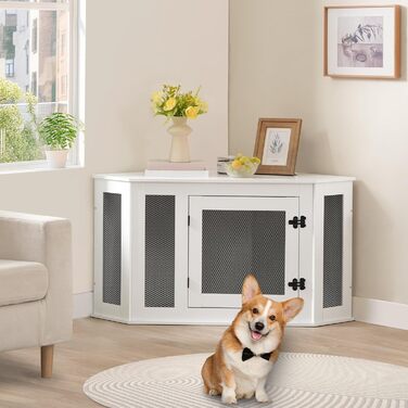 Клітка для собак Eck, переноска для собак, внутрішнє використання, 113 x 60 x 60 см, клітка для маленьких та середніх собак, багатофункціональна, вінтажний стиль, пошкоджене біле покриття ADCWT0801