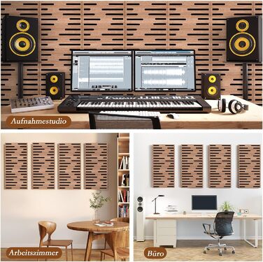 Акустичні панелі JBER для звукоізоляції стін, самоклеючі плити з імітацією горіха (4 шт), 60×30×4.5 см, тришарові декоративні панелі для студії звукозапису