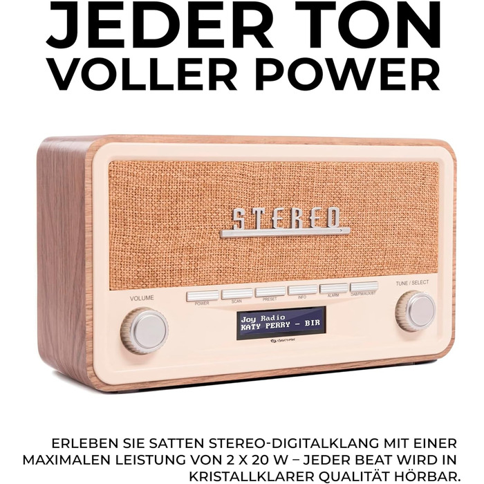 Denver Retro DAB-18: Цифрове радіо DAB+ з Bluetooth, FM та LCD-дисплеєм | 2x20W стерео | Радіо для кухні з будильником