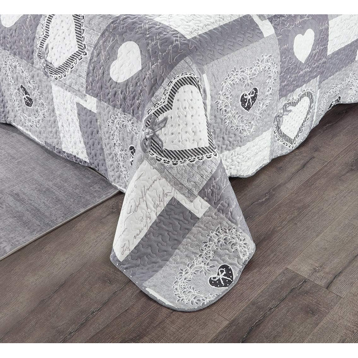 Комплект стеганих ковдр Brilliant Sunshine Grey Heart Love Patchwork (2 шт.) з наволочкою, двостороння покривало, м'яка легка ковдра, універсальна ковдра для двоспального ліжка, сірий колір