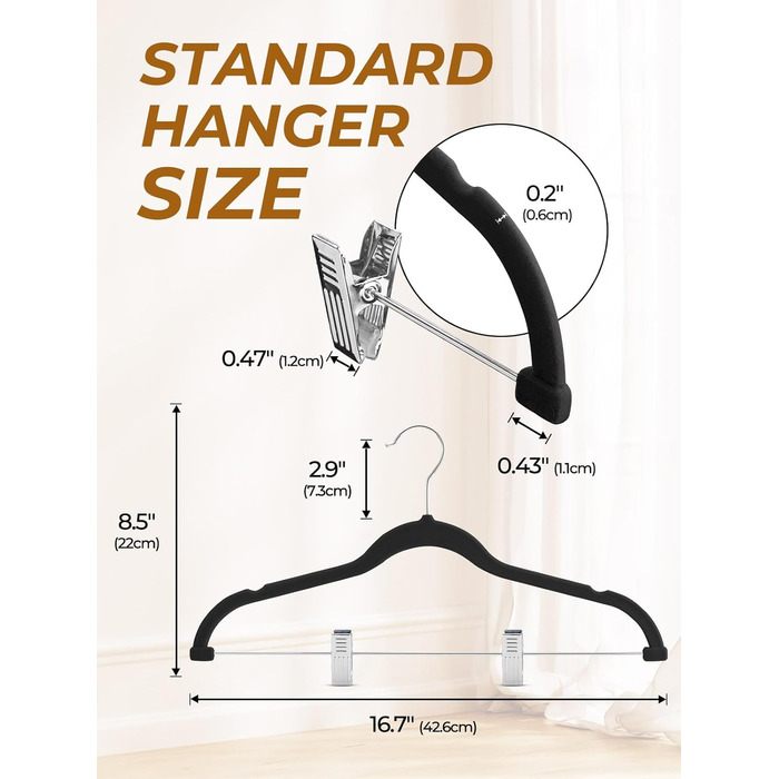 Набір вешалок для суконь та спідниць HOUSE DAY, 24 шт, чорні, з кліпсами, ультратонкі, антиковзаючі, економія місця