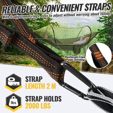 Легка туристична гамак з москітною сіткою, 300 кг | Гамак для кемпінгу, подорожей, рюкзаків, туризму, саду (270x140 см)