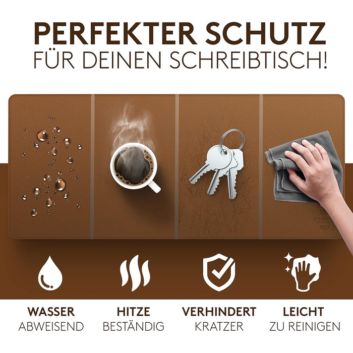 Підкладка під стіл HAMZAM PU Leder 90x40 см - преміум якість, з інтегрованим ковриком для миші (Колір: Коричневий)