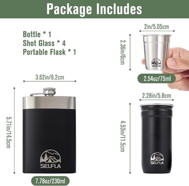 Набір стаканів з нержавіючої сталі SELFLA – стакани та пляшка для кемпінгу, подорожей, альпінізму та пригод – легкі, міцні, легко миються