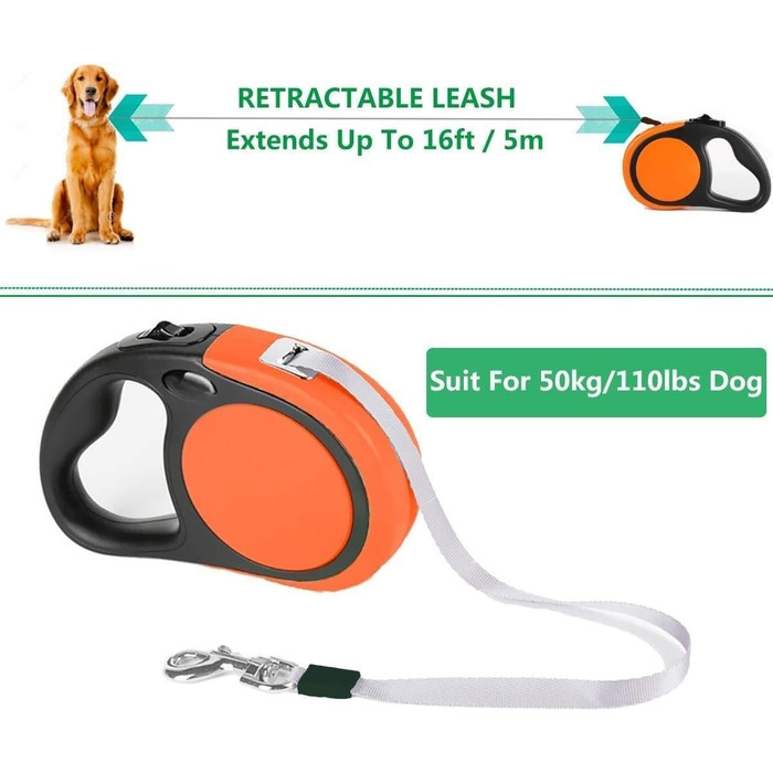 Висувна повід для 2 маленьких собак (до 20 кг кожна), 4.8 м, повід з мішками для екскрементів, неслизька ручка, одномісне управління, обертання на 360 градусів, розмір M (Помаранчевий/Західний колір у зигзаг-візерунку (Sunset Chevron), Large)