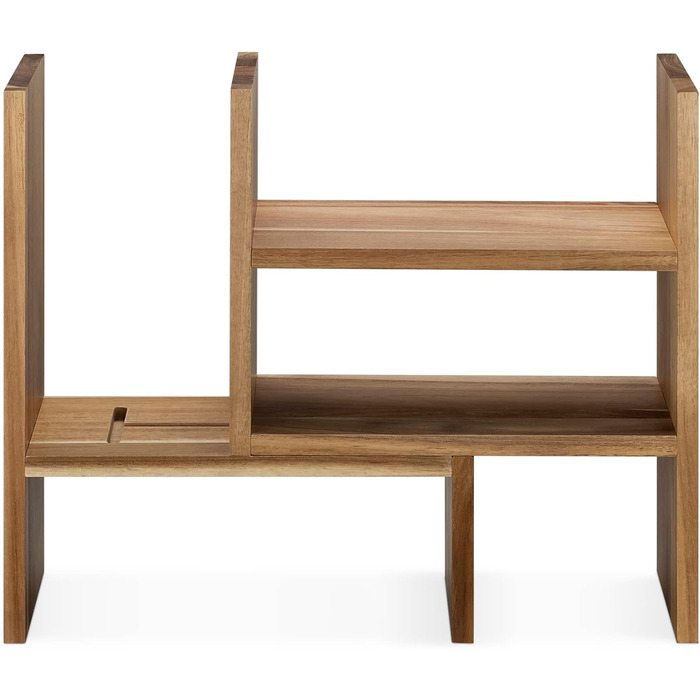 Navaris Acacia Desk Organizer 64x15.5x40 - Table Shelf Organization System Adjustable - Corner Shelf for Kitchen Office Bathroom Shelf Attachment - Natural