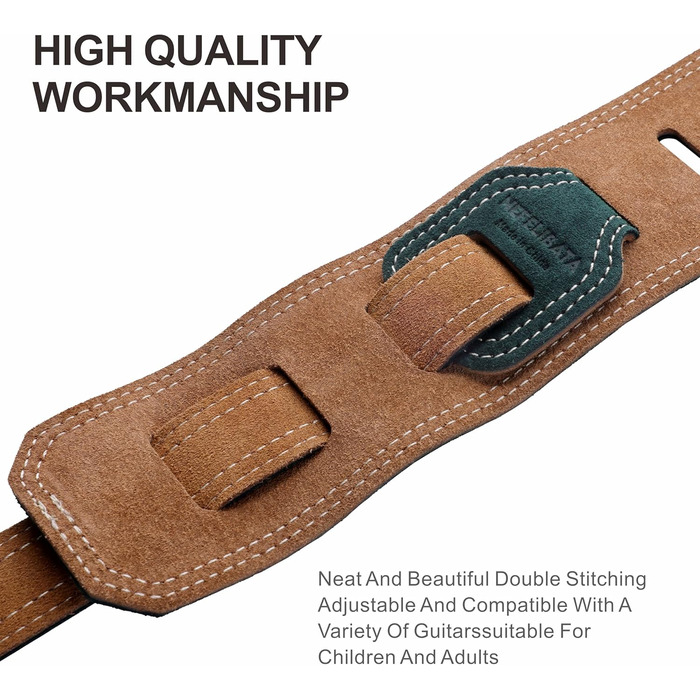 Гітарний ремінь Nefelibata з повного зерна шкіри, 2,5 см, з підкладкою з піни та петлею для кабелю, для акустичної, бас та електрогітари (темно-зелений)