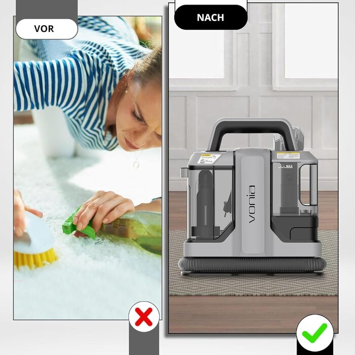 Вакуумний пилосос для чищення килимів та м'яких меблів Vonia – 450W, 11 kPa, 2 насадки, 1.2 м шланг, сірий. Ідеально для авто, диванів, килимів та м'яких меблів