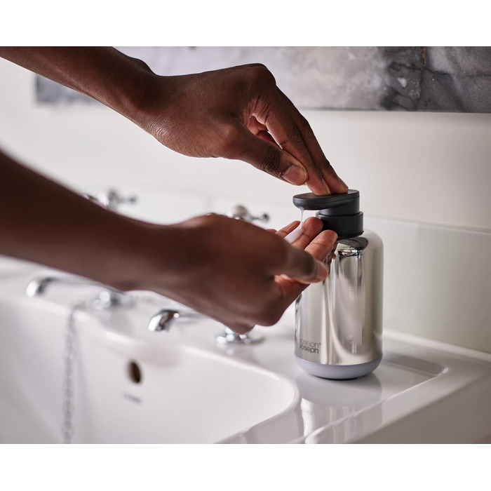 Joseph Joseph EasyStore - Luxury Stainless Steel Soap Dispenser with Level Indicator, Easy-to-Press Pump Head, Non-Slip Base, Refillable
