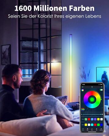 LED-підлогова лампа WISIMMALL з RGBIC підсвічуванням, 170 см, диммування, керування пультом/додаток, 16 млн кольорів, 300 режимів, музичний синхронізатор для вітальні, спальні, ігрової кімнати