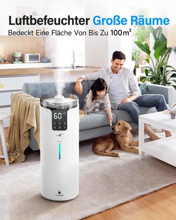 Ультразвуковий зволожувач повітря для великих приміщень 16 л, верхній залив, тихий, 1000 мл/год, до 100 м², з прохолодним туманом та аромадіфузором, для дитячої кімнати, офісу, рослин, білий