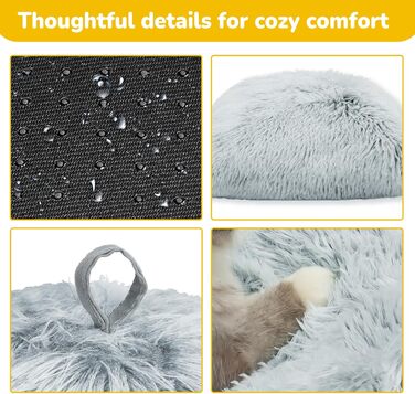Cat Cave Cat Bed Cat House Cozy Cave 40x40cm Foldable Washable Comfortable Cat Sleeping Place for Cats Kittens Puppies with Removable Cat Head Pillow Beige (Gray-L)