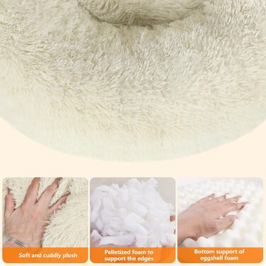 Ортопедичне ліжко для собак, круглий пуф-кіготник, софа для котів та собак, м'яке ліжко-кошик, можна прати, діаметр 100 см, бежеве (100 x 100 x 20 см)