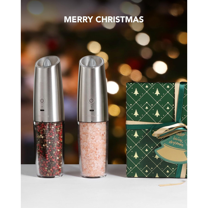 Електрична млинка для перцю та солі FORLIM, USB заряджання, 9oz, з LED-підсвіткою, регульований помел, автоматична, з нержавіючої сталі, срібляста