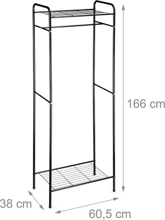 Relaxdays Clothes Rack with Shelf SANDRA, Metal, Coat Rack, with Clothes Rail, Shoe Storage also for Boots, HBT: 166 x 60.5 x 38 cm, honey-brown, (Black)