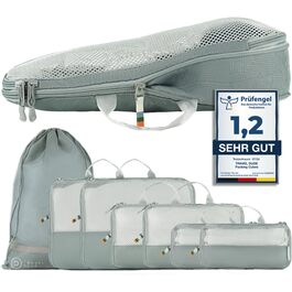 Набір кубиків для пакування TRAVEL DUDE з компресією з перероблених пластикових пляшок, легкі органайзери для рюкзака та валізи, 7 шт, сталево-синій колір