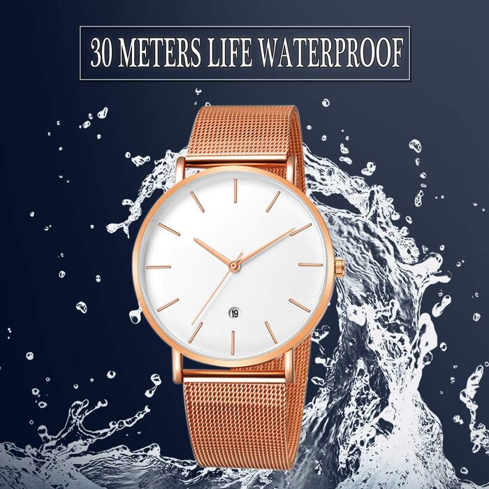 Чоловічий годинник на зап'ясті, аналоговий кварц, мінімалістичний дизайн з браслетом з нержавіючої сталі (рожеве золото)