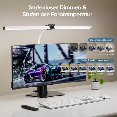 LED лампа для столу Doppelkopf з диммуванням, 24W, 80см, кріпленням, для офісу та дому, з пультом, білий світлодіодний світильник для робочого столу