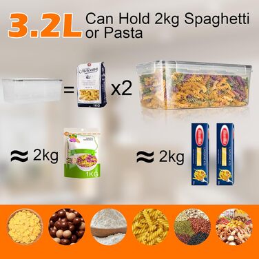Набір контейнерів для зберігання Withosent 24 шт. з кришкою, пластикові, для борошна, мюслі, кукурудзяних пластівців, з етикетками та ложкою (2L 1.6L 0.8L)