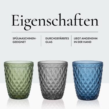 Norqvist Drinking Glasses Set Colorful - Glass Set - Colored Water Glasses, Juice Glasses - Set of 6, 250 ml - Dishwasher Safe - Modern Design with Patterns