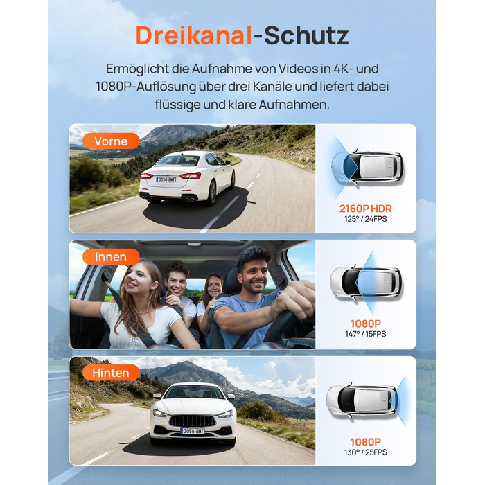 Автомобільний відеореєстратор 70mai T800E 4K 3-канальний (передній, внутрішній, задній) з HDR, ІЧ-нічним баченням, GPS, WiFi 6 та карткою пам'яті 64GB