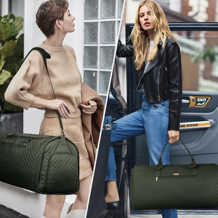 Сумка-мішок для одягу 2 в 1 для жінок, велика складана дорожня сумка Weekender з 6 органайзерами для одягу та відділенням для взуття, спортивна сумка для подорожей, ручна поклажа, чорна (3.grün, 50L)