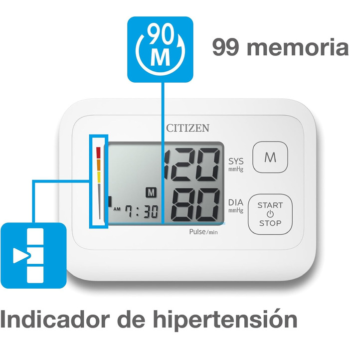 Тонометр Citizen CHU305 цифровий для дому з широкою манжетою (22-42 см), великим LCD-дисплеєм, функцією виявлення гіпертонії