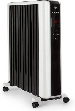 Електричний масляний радіатор Klarstein Thermaxx 2500 - опалення, 2500 Вт, 5-35°C, LED-дисплей, таймер, ролики, білий/чорний