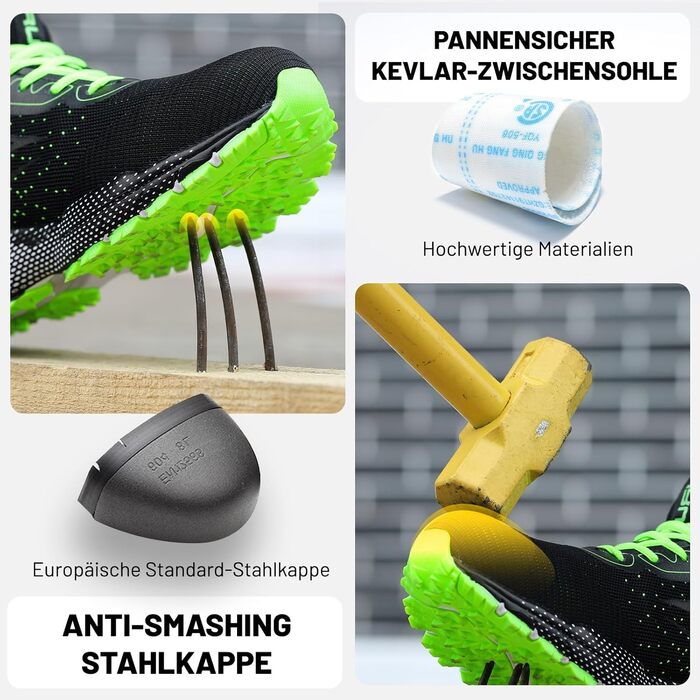 Черевики робочі чоловічі Furuian, спортивні, дихаючі, з металевим підноском (43 EU, зелені)