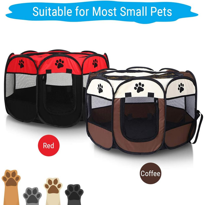 Клітка-загон для тварин, 8-панельна сітка, портативна огорожа для собак/кішок/кроликів, 68x45 см (Червона)