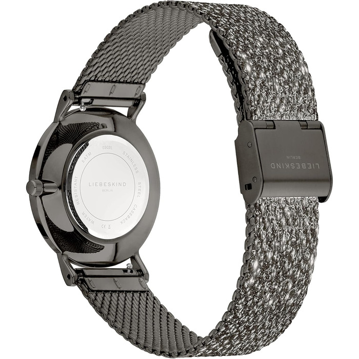 Жіночий годинник LIEBESKIND BERLIN – Круглий кварцовий годинник 34 мм – Браслет з блискітками Mesh – Водостійкий 5ATM – Сучасний та елегантний – Різні кольори (Gun)
