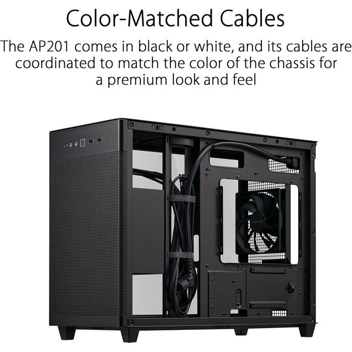 Корпус ASUS Prime AP201 MicroATX чорний (33 літри, підтримка 280/360 мм кулерів, відеокарти до 338 мм, ATX блок живлення)