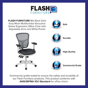 Офісний стіл Flash Furniture з сітчастою спинкою, м'яке сидіння, чорний, 68.6 x 64.8 x 112.4 см