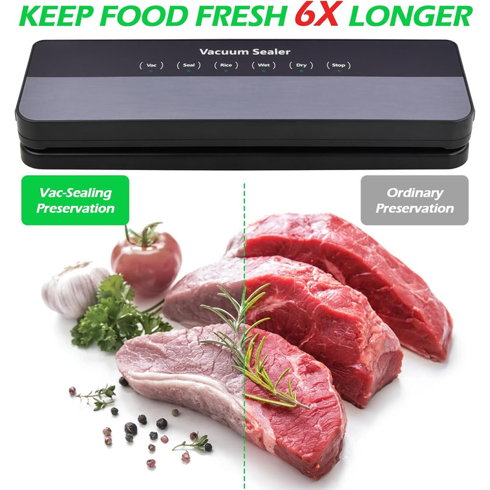 Вакуумний пакувальник Focenat 5-в-1, 65 KPA, для зберігання продуктів, з 10 пакетами, зварювальна швейна лінія 30 см