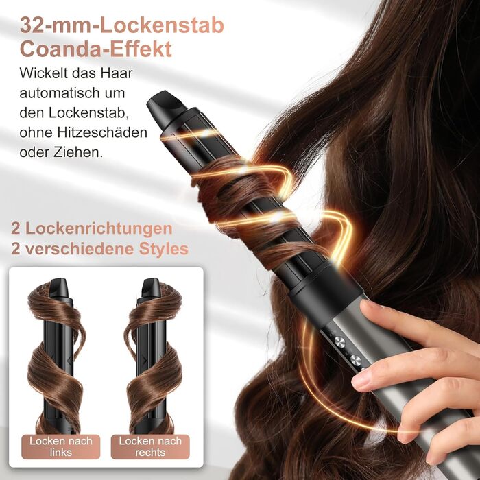 7MAGIC Airstyler 6-в-1: фен-щітка, плойка, завивка, іонізація, для волосся, подорожей, сріблястий