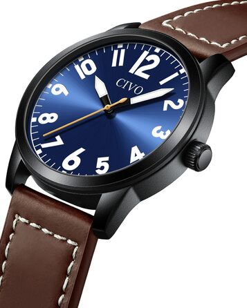 Годинник чоловічий CIVO з великими цифрами: аналоговий класичний годинник на зап'ясті з великими цифрами - водонепроникний кварцовий годинник у стилі мілітарі для чоловіків з підсвічуванням - подарунок для чоловіків, людей похилого віку з поганим зором, коричневий A1