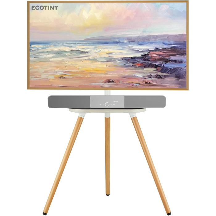 ECOTINY Adjustable TV Stand for 40-65 inch LCD LED OLED TVs - Portable Wood TV Stand with Wood Tray, VESA 400x400, Up to 35kg, Black Walnut & White