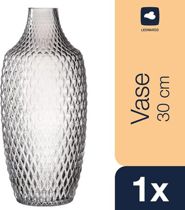 Ваза для квітів Leonardo Poesia, ручної роботи, сіра, скляна, 30 см, з рельєфним декором