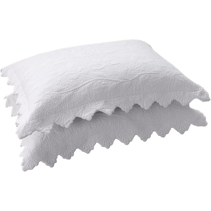 vctops 2-Piece Embroidered Cotton Pillowcases, Quilted, Vintage Floral Pattern, Decorative Pillow Covers, Boho Pillow Covers, Queen Size, White, B