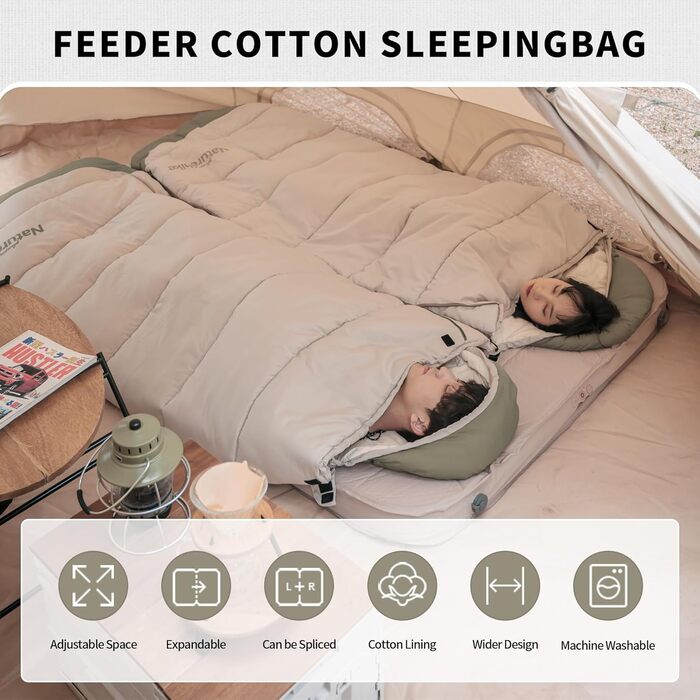 Спальний мішок Naturehike для дорослих: легкий, теплий, бавовняний, для кемпінгу та туризму (зелений, B300)