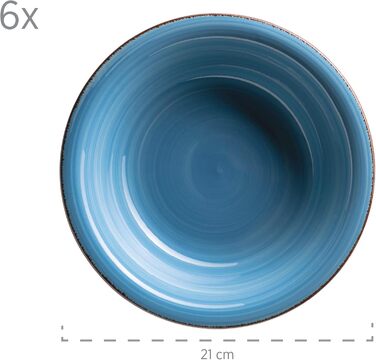 MÄSER 931602 Bel Tempo II Dinnerware Set for 6 People in a Modern Vintage Look, 12-Piece Tableware Service, Hand-Painted, Dark Blue, Stoneware, Blue