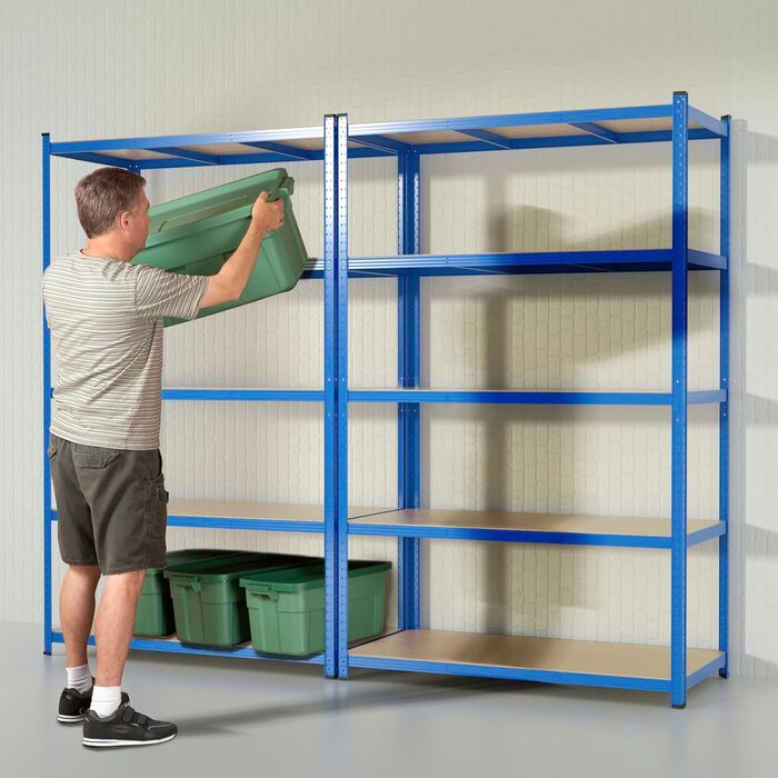 OfficeMarshal Heavy-Duty Shelving Unit - Lakota (200x120x60 cm, Blue)