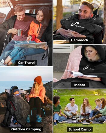 Сплячий мішок Sportneer Outdoor - ковдровий спальний мішок 3-4 сезони для дорослих, теплий, для кемпінгу, подорожей та активного відпочинку, 220x85 см, чорний