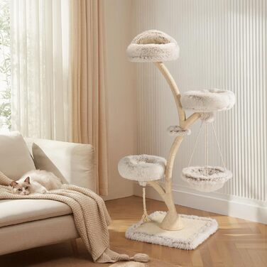 Котячий будиночок-когтеточка Fudajo 169 см, 4 рівні, бежевий, з сизалю