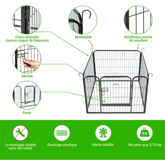 Клітка-вольєр для собак, цуценят та кроликів Gardeo80x60x4, 4 панелі 80x60 см, 0,64 м², модульна, для використання в приміщенні та на вулиці, складається, 5 років гарантії